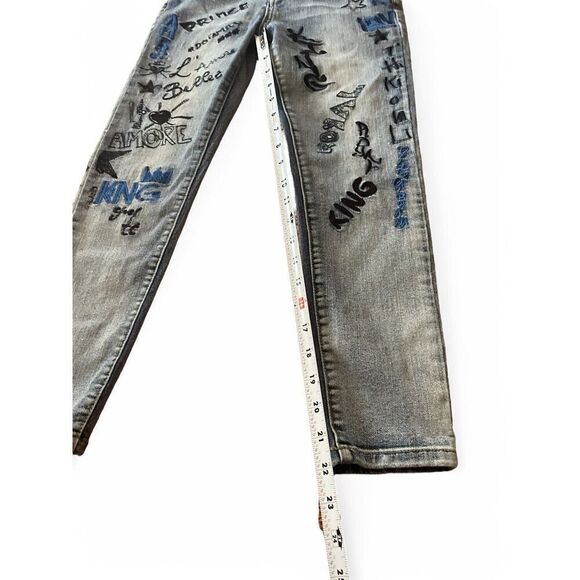 Drama Jeans Graffiti Distressed Junior Size 10 Skinny Bootcut Graphics Brand New - Picture 5 of 6